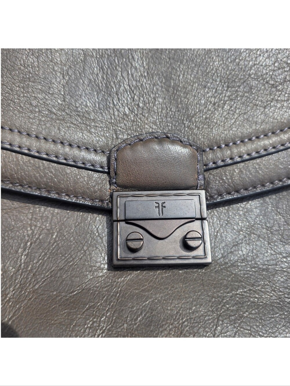 FRYE‎ Alex Flap Shoulder Convertible Crossbody Bag Shadow Grey Leather Push Lock - Picture 14 of 17